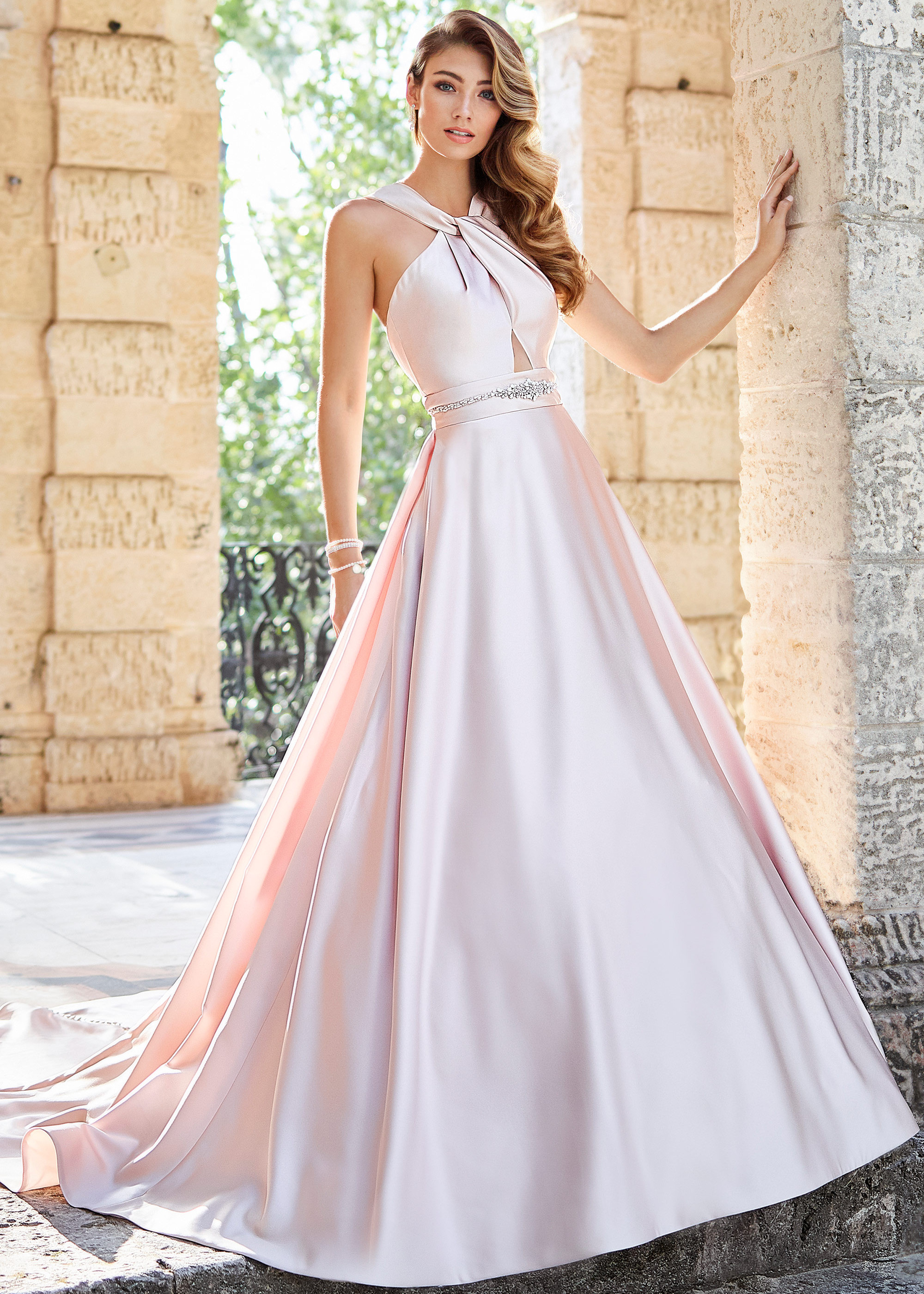 a-line-halter-neck-rose-gold-satin-wedding-dress-with-pockets